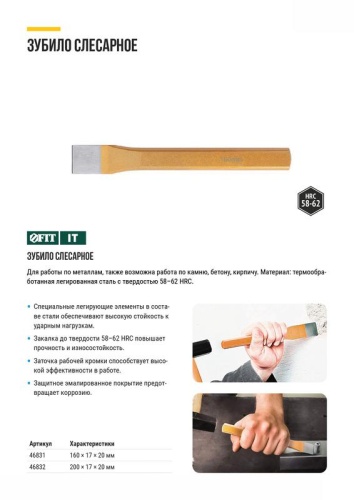 Зубило 160х17х20 мм | код 46831 | FIT фото 6