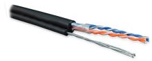 Кабель витая пара неэкранированная U/UTP категория 5 2 пары (24 AWG) одножильный (solid) с металлическим тросом внешний PE черный, Hyperline UUTP2-C5-S24-SW-OUT-PE-BK-500 (500 м) | код 236306 | Hyperline