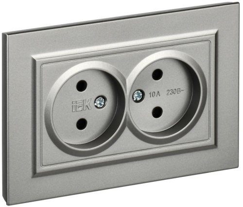 Розетка 2-м СП BRITE РС12-2-БрС 10А в сборе без заземл. без защ. шторок сталь | код BR-R20-10-K46-F | IEK