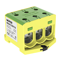 Клемма Morek OTL150-3 желто-зеленая, 3xAl/Cu 25_150mm?, 320(CU)/290(AL)A на клемму, 1000V, винтовые зажимы | код MAA3150Y10 | MOREK