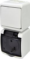 Микс_верт. (1кл.выкл.+1-я роз.schuko_дымч.кр.) (IP44/54) VRHP-1sd | код 004668026 | ETI