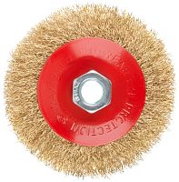 Корщетка-колесо с наклоном, гайка М14, стальная волнистая латунированная проволока 100 мм | код 39021 | FIT