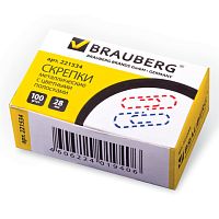 Скрепки BRAUBERG, 28 мм с цветными полосками, 100 шт., в картонной коробке, 221534 | код 221534 | BRAUBERG