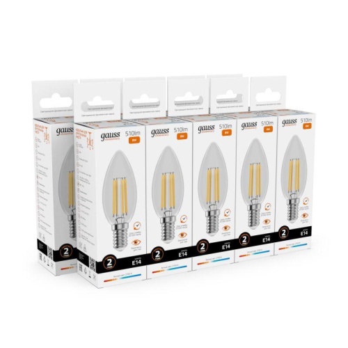 Лампа светодиодная филаментная Filament Elementary 8Вт свеча 2700К Е14 510лм GAUSS 32118 фото 3