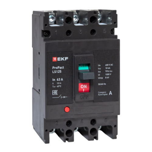 Автоматический выключатель LS125 18кА 3P 63А ProPact EKF | код mccb-125-18-3-63-ls | EKF