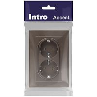 Розетка Intro Accent 6-205-08 2X2P+E Schuko, 16А-250В, IP20, СУ, AL/CU, бронза | код Б0063498 | ЭРА