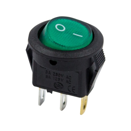 Выключатель клавишный круглый 250V 3А (3с) ON-OFF зеленый с подсветкой Micro REXANT | код 36-2533 | REXANT