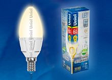 Лампа светодиодная LED-C37 6Вт 3000К E14 FR ALP01WH свеча UNIEL | код 07898 | UNIEL