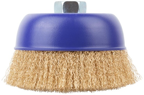 Щетка для УШМ, М14, Чашка, латунированная витая проволока 0,3 мм, 125 мм, блистер, Profi | код 82-896 | FIT фото 2