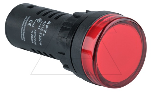 Индикатор светодиодный моноблочный AD16-22D, красный, LED 24VAC/DC, фильтр 5V, IP65, 22mm | код AD16-22D/R23-K5 | АРТ