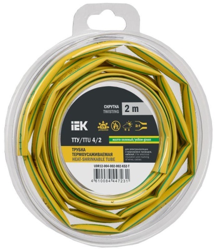 Трубка термоусадочная ТТУ нг-LS 4/2 желт./зел. (уп.2м) | код UDR12-004-002-002-K52-T | IEK