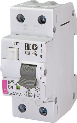 Диффер. автоматический выключатель KZS-2M B 6/0,03 тип AC (10kA) | код 002173101 | ETI