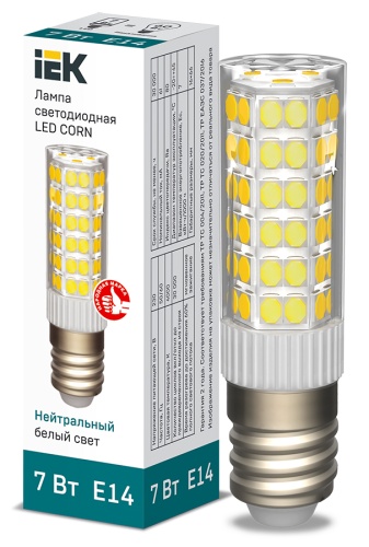 Лампа светодиодная CORN капсула 7Вт 230В 4000К керамика E14 | код LLE-CORN-7-230-40-E14 | IEK