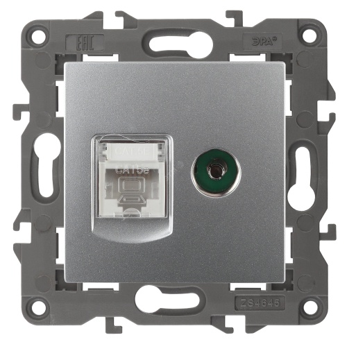 Розетка RJ45+TV, Эра Elegance, алюминий, 14-3110-03 | код Б0034316 | ЭРА