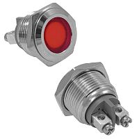 Индикатор антивандальный RUICHI GQ16F-R, красный, M16, IP65, никелированная латунь | код 114120 | Ruichi