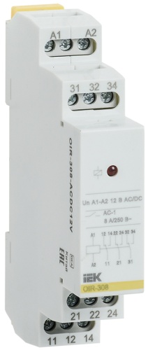 Реле промежуточное модульное OIR 3 контакта 8А 12В AC/DC | код OIR-308-ACDC12V | IEK