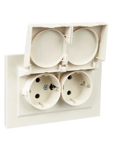 BRITE Розетка 2-местная с заземлением с защитными шторками и крышкой 16А в сборе IP44 РСбш12-3-44-БрКр бежевый | код BR-R26-16-44-K10-F | IEK фото 5