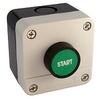 Кнопочный пост RUICHI GB2-B103, (N/O) - запуск электроустановки, IP40/IP65, 10 А, 68х68 мм, открытой установки, черный/серый, кнопка зелёная START | код 66156 | Ruichi