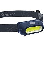 Фонарь аккумуляторный налобный 3Вт COB LED съемный Li-ion 18650 800мА.ч корпус ABS-пластик USB-шнур type C регулируемый эласт. ремешок | код KOC514Lit | КОСМОС