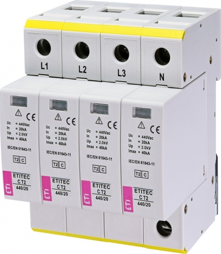 Ограничитель перенапряжения ETITEC C T2 440/20 (4+0) 4p | код 002440407 | ETI