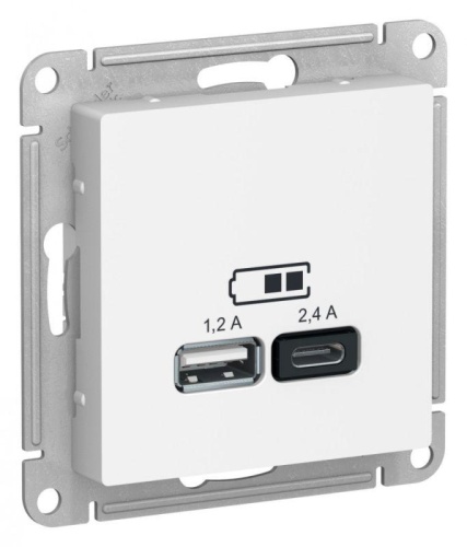 Механизм розетки USB AtlasDesign A+С 5В/2.4А 2х5В/1.2А бел. | код ATN000139 | Schneider Electric