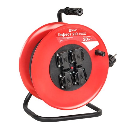 Удлинитель на катушке "Гефест 2,0" 4 гнезда 20м с заземлением и предохранителем КГ 3*2,5 16А/3,5кВт IP44 PROxima | код UKG02-16-R325-4-20-IP44 | EKF фото 2