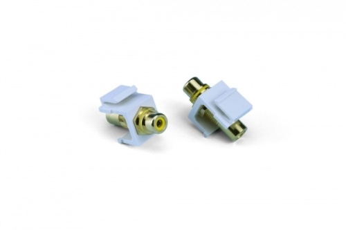 Вставка формата Keystone Jack с проходным адаптером RCA (желтый) Hex. type gold plated ROHS белая, Hyperline KJ1-RCA/YL-HG-WH | код 247063 | Hyperline