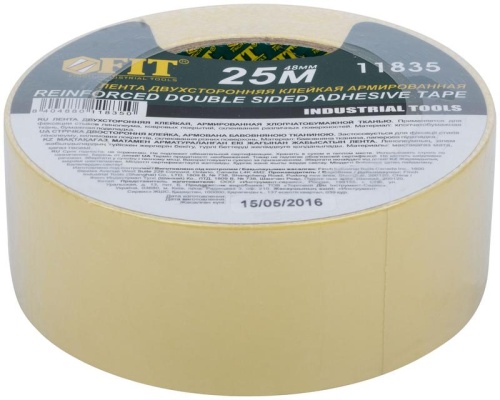 Лента клеящая, двухсторонняя, укрепленная тканью 48 мм х 25 м | код 11835 | FIT фото 3