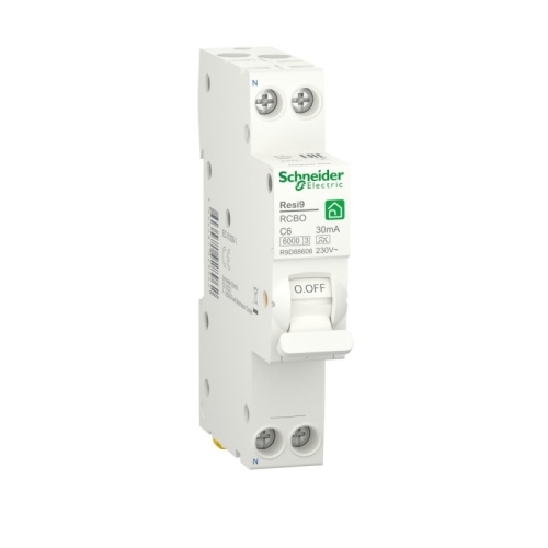 RESI9 АВТ. ВЫКЛ. ДИФФЕРЕНЦИАЛЬНОГО тока (ДИФ) 1P+N С 6А 6000A 30мА 18mm тип A | код R9D88606 | SCHNEIDER ELECTRIC