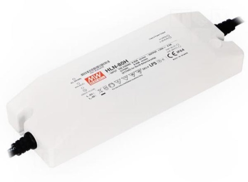 Источник питания AC-DC, 80Вт, IP64, вход 90…305В AC, 47…63Гц/127…431В DC, ККМ, выход 48В/1.7А, рег. выхода 1…1.7A, изоляция 3750В AC, в кожухе 181х61.5х35мм, -30…+50С. Рег-ка вых. тока по кабелю | код HLN-80H-48B | MeanWell