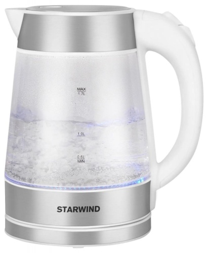 Чайник электрический Starwind SKG2011 1.7л. 2200Вт белый/серебристый корпус: стекло/металл/пластик | код 1396680 | STARWIND