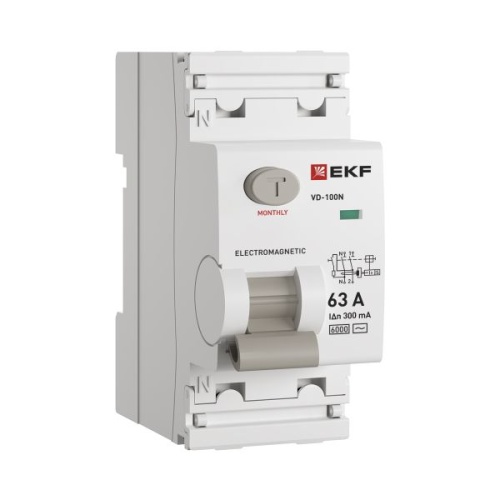 Выключатель дифференциального тока 2п 63А 300мА тип AC 6кА ВД-100N электромех. PROxima | код E1026M63300 | EKF фото 2