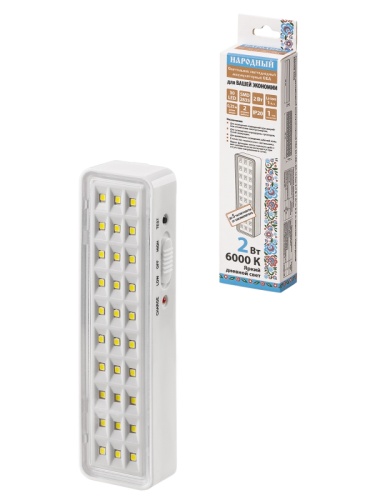 Светильник светодиодный аккумуляторный СБА 30 LED, DC, Li-ion 3,7 В 1 А*ч, 3-5 ч, пластик, Народный | код SQ0308-0300 | TDM НАРОДНЫЙ