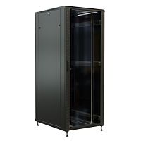 Шкаф напольный 19-дюймовый, 42U, 2055x800х600 мм (ВхШхГ), передняя стеклянная дверь со стальными перфорированными боковинами, задняя дверь сплошная, цвет черный (RAL 9004) (разобранный) | код 520216 | WRLine