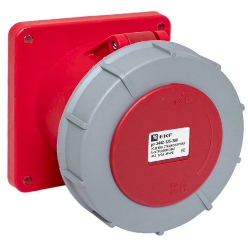 Розетка стационарная внутренняя 3442 3Р+РЕ 125А 380В IP67 PROxima | код ps-3442-125-380 | EKF фото 2