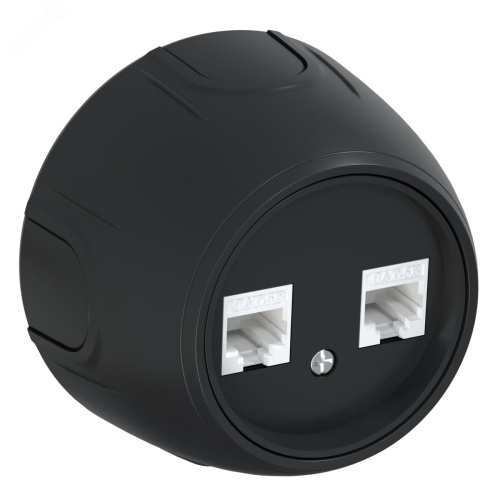 Розетка двойная компьютерная RJ45 кат.5e Rotondo, цвет черный | код 7700895 | OneKeyElectro