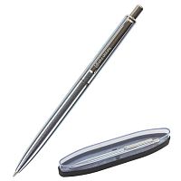 Ручка подарочная шариковая BRAUBERG Larghetto, СИНЯЯ, корпус серебристый с хромированными деталями, линия письма 0,5 мм | код 143474 | BRAUBERG