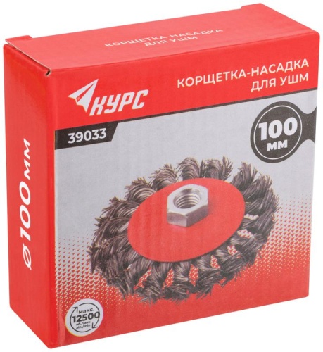 Корщетка-колесо с наклоном, гайка М14, стальная витая проволока 100 мм | код 39033 | FIT фото 3