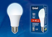 Лампа светодиодная низковольтная LED-A60-10Вт 4000К E27 FR 24-48V PLO55WH. 24-48В. Форма «A», матовая. Белый свет . Картон. Uniel. | код UL-00002382 | UNIEL