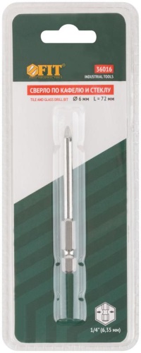 Сверло по кафелю шестигранный U-хвостовик под биту 6мм FIT 36016 фото 3 Сверло по кафелю шестигранный U-хвостовик под биту 6мм FIT 36016 фото 3
