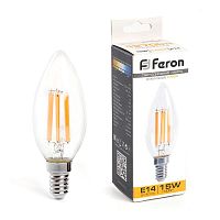 Лампа светодиодная LED 15вт Е14 теплый свеча FILAMENT | код 38256 | Feron