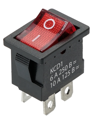 KCD1-201N 250В AC/DC, 2P, 6А, (4с), ON-OFF, черный корпус, красная клавиша, с LED подсв., Mini TDM | код SQ0746-0141 | TDM