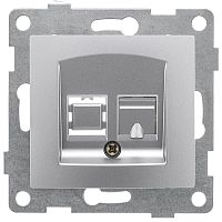 GUSI Bravo механизм розетки телефонной RJ12, одинарной, скрытая установка. Цвет серебро. | код С10Т1-004 | GUSI ELECTRIC