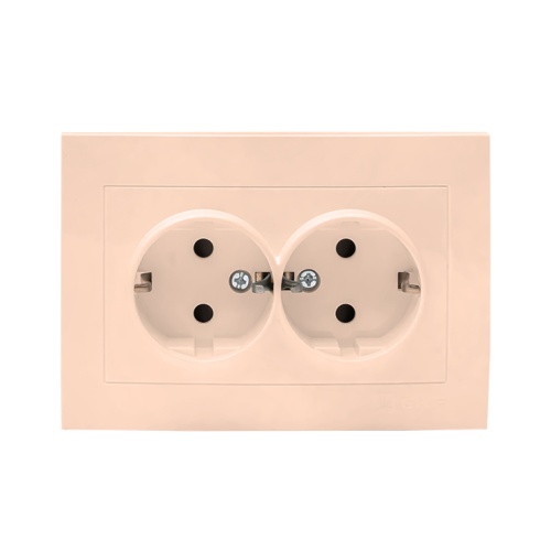 Валенсия розетка 2-местная с/з 16А кремовая с защ, штор, PROxima | код EWR16-128-20 | EKF