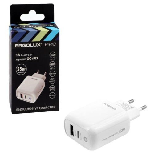 Адаптер сетевой GaN ERGOLUX ELX-РA03QC-C01 Ergolux 15293 Адаптер сетевой GaN ERGOLUX ELX-РA03QC-C01 Ergolux 15293