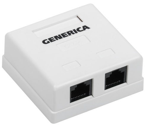 Розетка информационная настенная RJ45 кат.5E UTP 2 порта GENERICA | код CS2-1C5EU-22-G | IEK