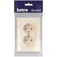 Розетка Intro Accent 6-205-02 2X2P+E Schuko, 16А-250В, IP20, СУ, AL/CU, слоновая кость | код Б0063489 | ЭРА