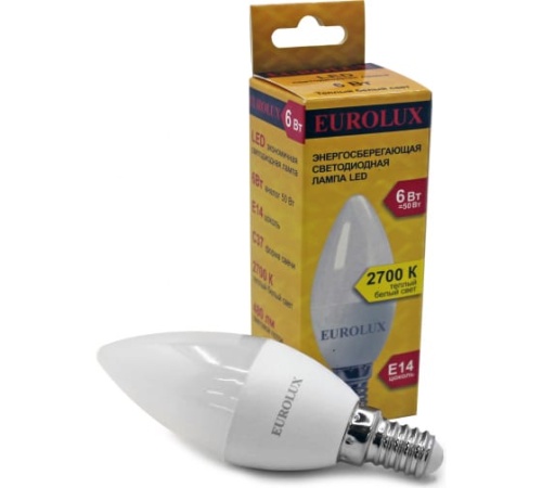 Лампа светодиодная LL-E-C37-6W-230-2,7K-E14 (свеча, 6Вт, тепл., Е14) Eurolux, , Шт | код 76/2/2 | EUROLUX