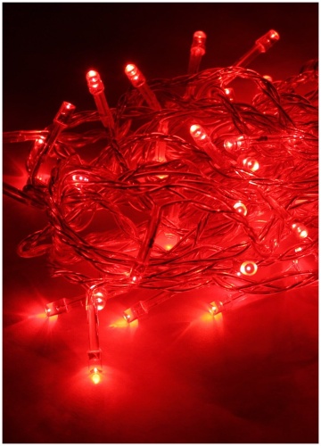 Гирлянда светодиодная 80LED красн. прозр. провод 8.8м (7.3+1.5) 8 режимов мигания IP20 красн. | код KOC_GIR80LED_R | КОСМОС