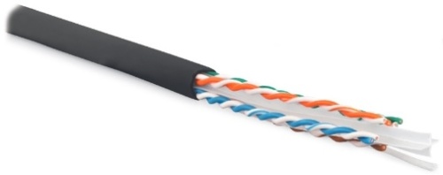 Кабель витая пара U/UTP кат. 6 4 пары(23 AWG) одножил.(solid) с разделителем внешний LSZH нг(С)-HF черный, Hyperline UUTP4-C6-S23-OUT-LSZH-BK-500 (500 м) | код 227933 | Hyperline